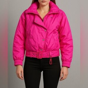 Vintage Snuggler Seattle 80s Pink Nylon Ski Jacket XS Belted Davos Windbreaker